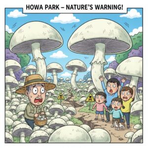 津市公園で大量発生の危険な毒キノコ、市民に注意呼びかけ