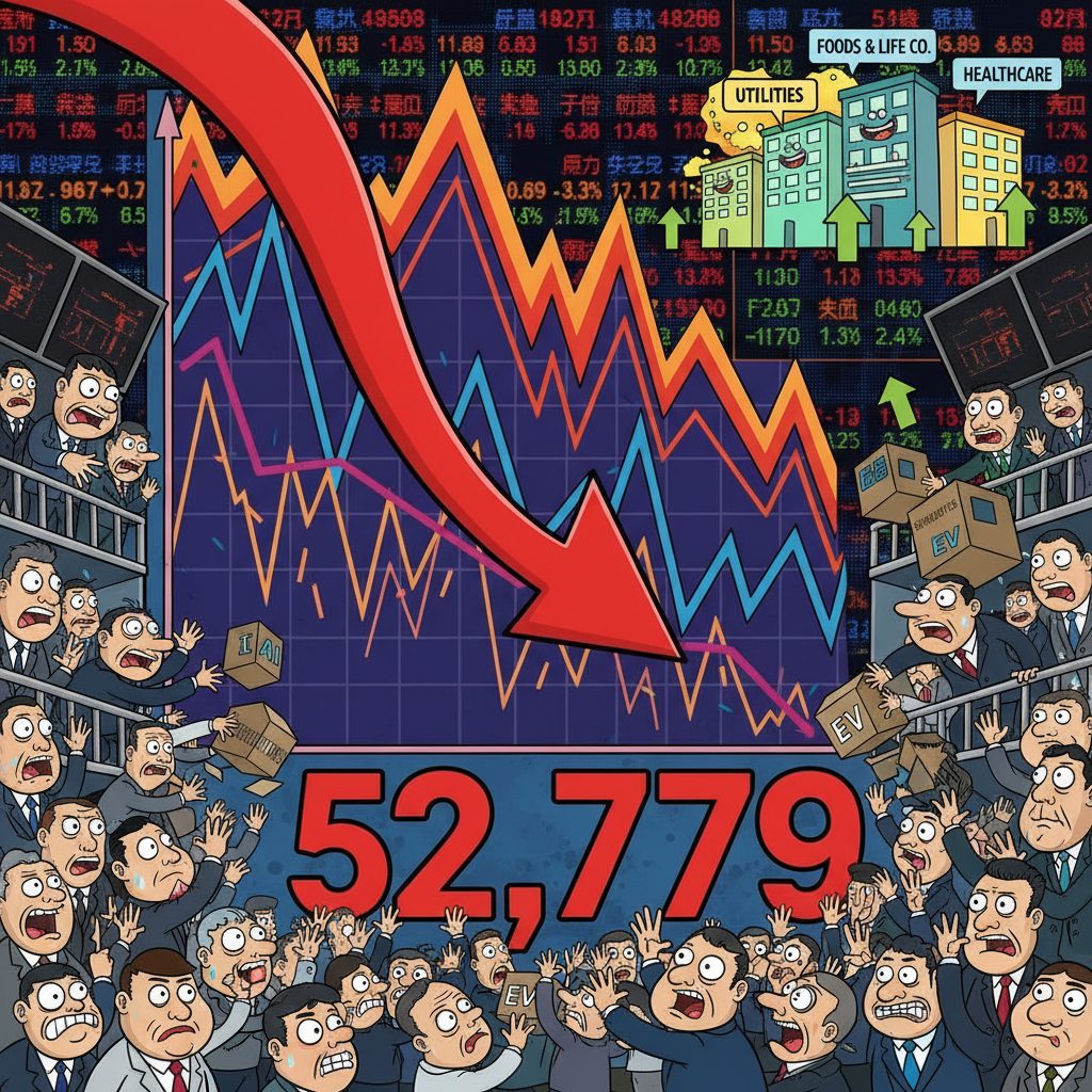 読売333指数が2営業日ぶりに下落、終値は5万2779円と大幅安